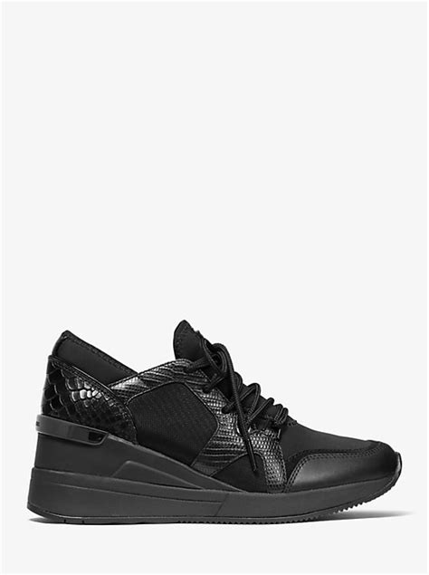 michael kors liv trainer black|Liv Scuba and Lizard Embossed Leather Trainer .